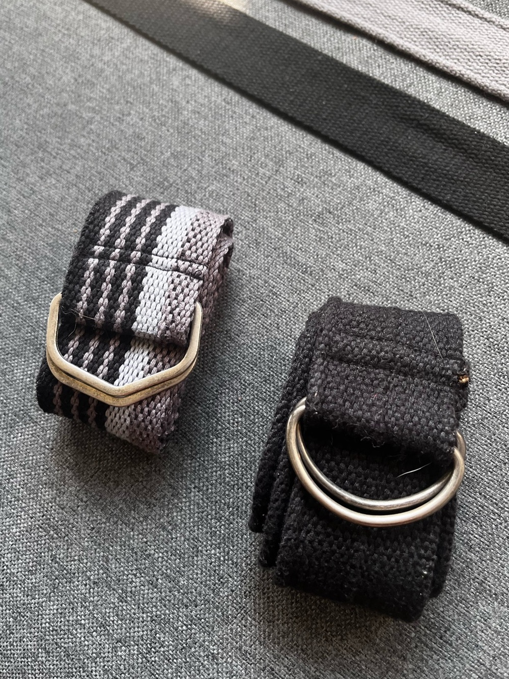 2 Boys’ Wide Web Belts Bundle Black Gray Striped D-Ring 44–45" Sturdy